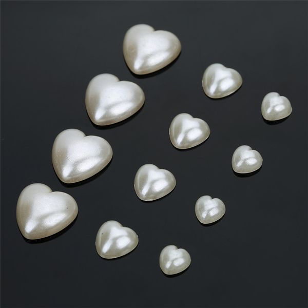 

100pcs/lot 6/8/12mm heart flat back cabochon half pearl beads buttons sewing garment material diy jewelry accessories f1537, White