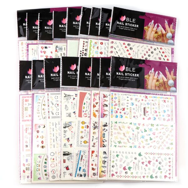 

5pcs 3 sheet/pc random mix design cartoon animal series water transfer decal manicure nail art sticker diy nail series, Black