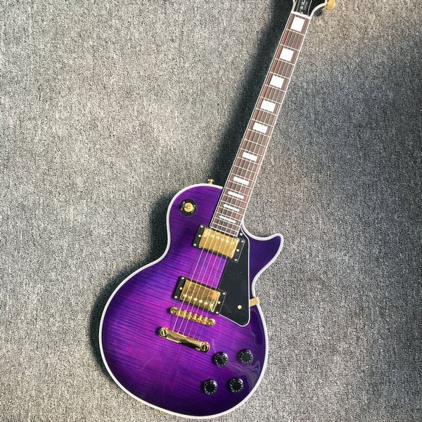 

New arrival purple lp cu tom electric guitar w flame maple with gold hardware can be cu tomized guitarra