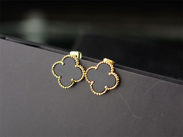 

Top Quality Celebrity design Women Letter Clover Stud Earrings Fashion Metal Flowers Opal Earring Jewelry With Box