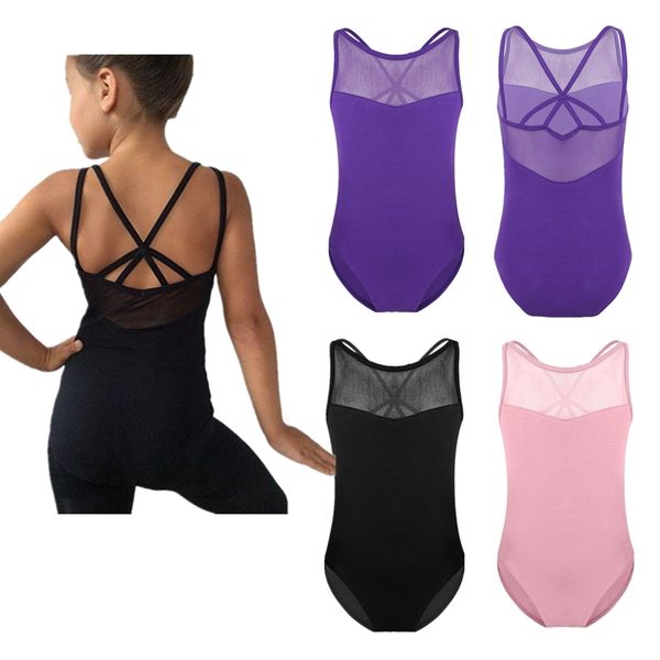 

yizyif girls ballet tutu dress dance gymnastics leotard sleeveless splice criss-cross back jumpsuit ballerina leotards dress, Black;red