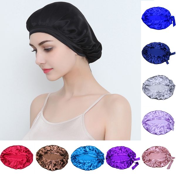 

women pure silk sleep hats wrap night cap hair care bonnet flesh pink