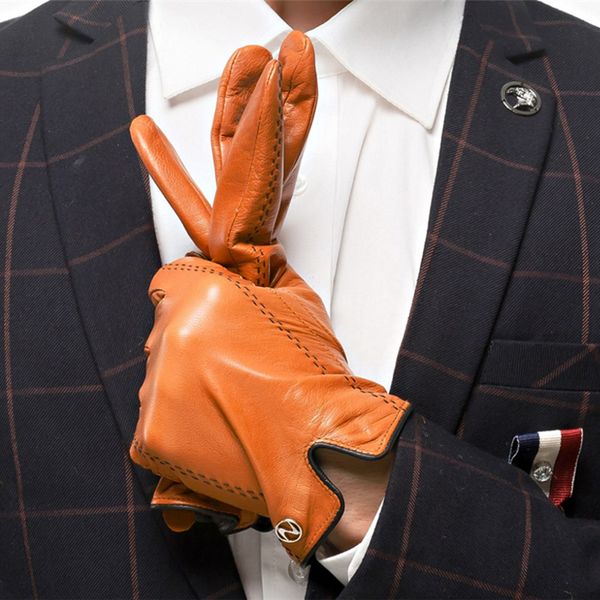 

fashion men' genuine leather gloves men gloves autumn plus velvet warm black nappa sheepskin male mittens ing, Blue;gray