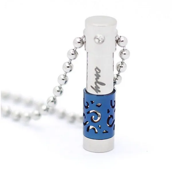 Die zylindrische Dufturnen-Halskette aus Edelstahl mit individueller Persönlichkeit kann den Anhänger mit der Aufschrift „Parfümflasche“ öffnen