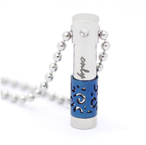 

custom personality stainless steel cylindrical scented urn necklace can open the perfume bottle inscription pendant, Silver