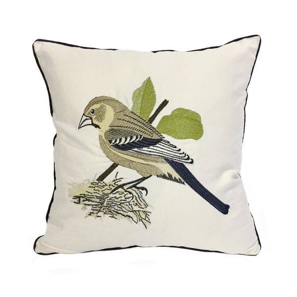 Deluxe Embroidery Bird Designer Pillow Cover Sofa Cushion Cover