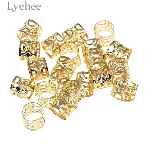 

lychee 20pcs hip hop alloy hollow hair braid dread dreadlock beads clips cuff gold color silver color headwear jewelry men women, Golden;white