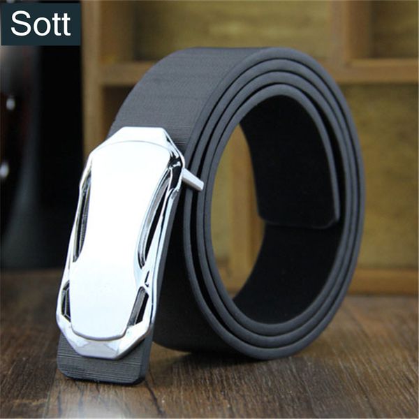 

sott] 2018 new men leather belt fashion alloy sports car buckles smooth buckle toothpick pattern men's belt ceinture, Black;brown