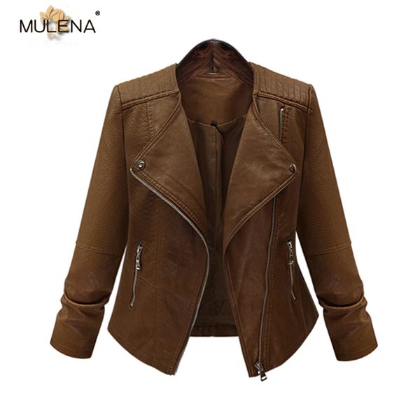 

mulena pu plus size short leather suede jacket women slim solid full sleeves zipper ladies coats fall brown moto biker outerwear, Black