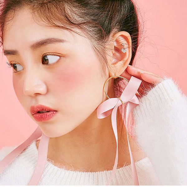 

new arrival lovely drop earrings for girls sweet korean style ribbon dangle earrings bowknot long tassel ear accessories ea388, Silver