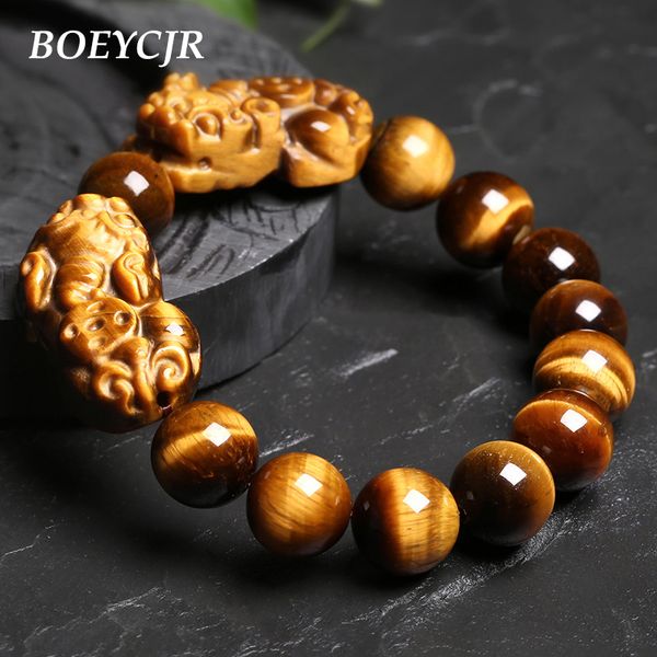 

boeycjr a+ tiger stone bead lucky brave troops energy bangles & bracelets for men or women jewelry 2018, Golden;silver