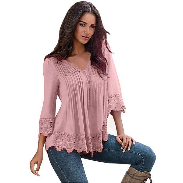 

#5505 women lace crochet long sleeve shirt casual blouse, White