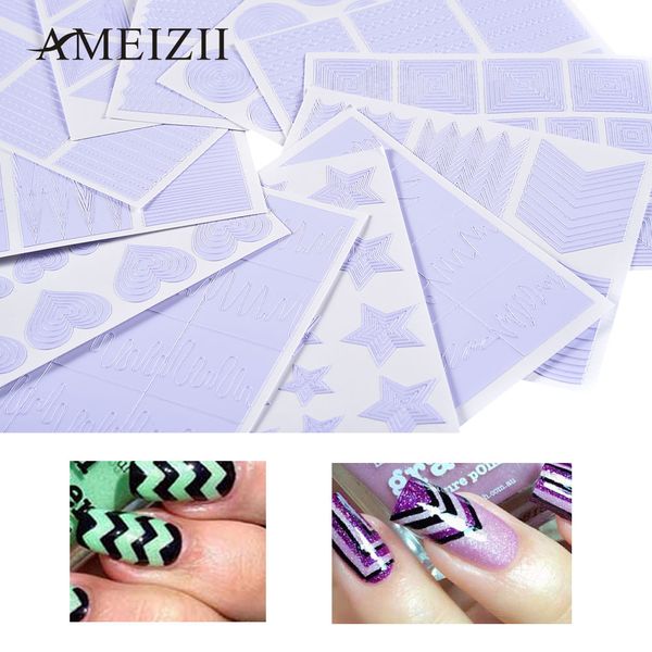 

ameizii 12pc nail stickers nail art water transfer sticker hollow laser designs for nails decals decoration tattoo manicure tool, Black