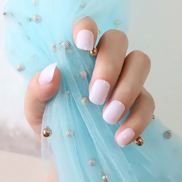 

24pcs short section explosion models cute candy colored buy fake fingernails finished light pink white sn818, Red;gold