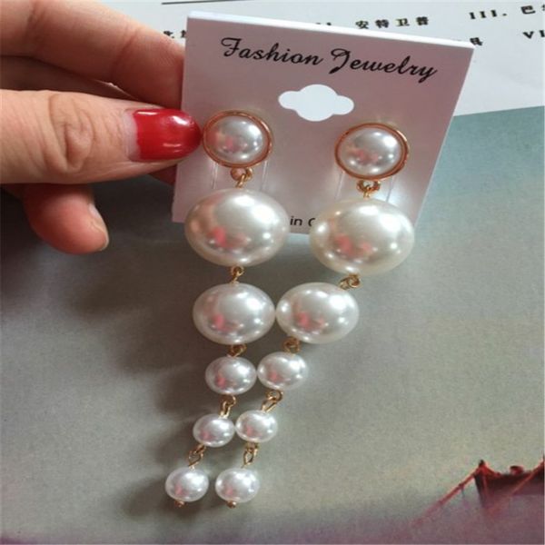 

new fashion long pearl string tassel earrings for women mix size simulated pearl dangle statement drop earring ry, Silver