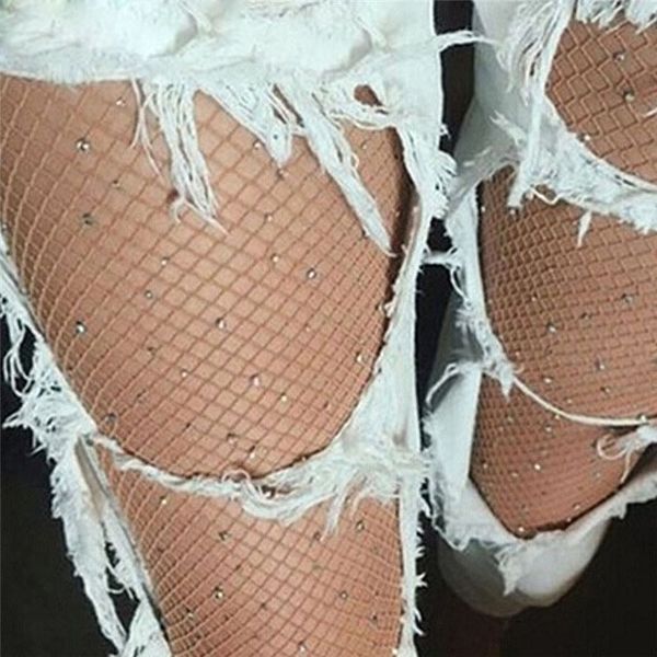 

fashion women ladies crystal rhinestone fishnet elastic stockings big fish net tights pantyhose hollow out summer nylon club hosiery, Black