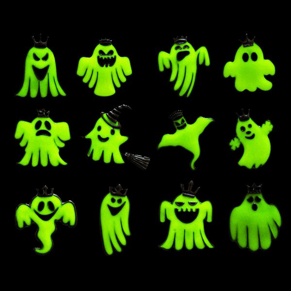 

new halloween luminous ghost brooches skull pin matel enamel collar badge fluorescence cartoon pin broaches clothing hat accessories, Gray