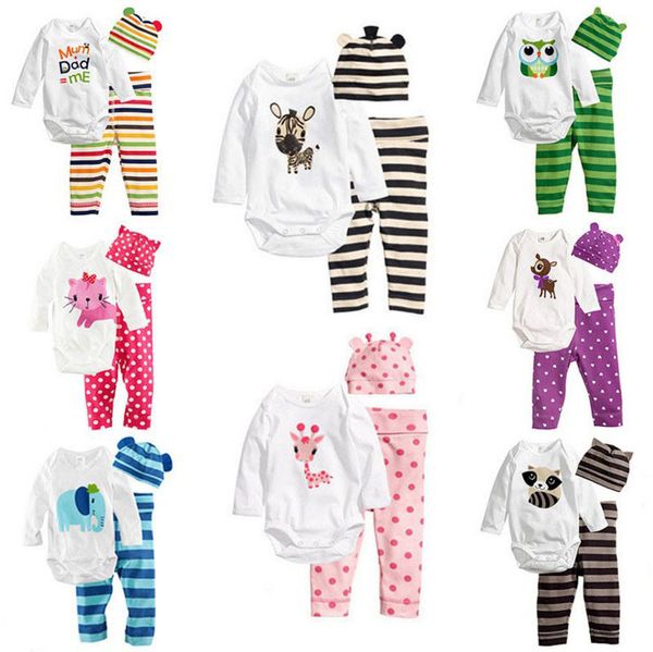 bebé bonito meninas animais recém-nascidos equipar com chapéu criança de moda macacões romper terno infantil + pant + 3pcs chapéu / roupas definidos adequar qualidade superior