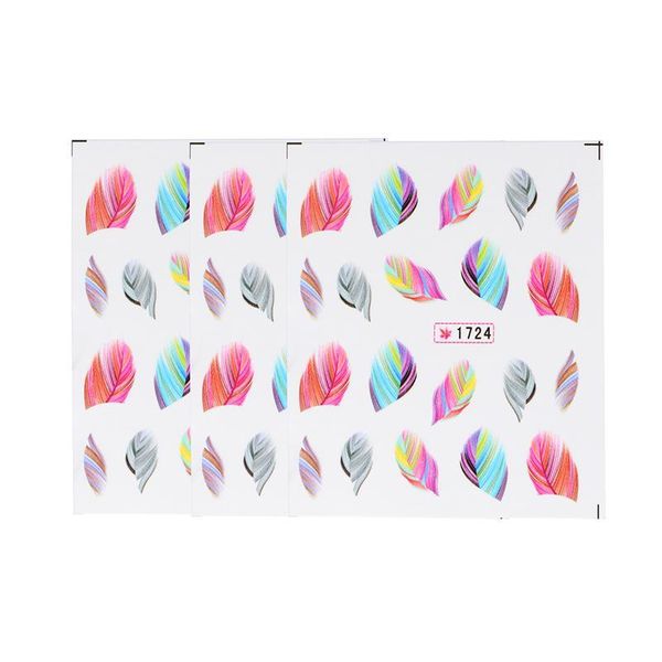 

3pcs water transfer stickers nail art tips feather decals, Black