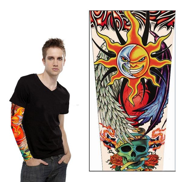 

10pcs fake tattoo arm sleeve arm elastic skin sunscreen sports stockings lifelike multi pattern hot, Blue;gray