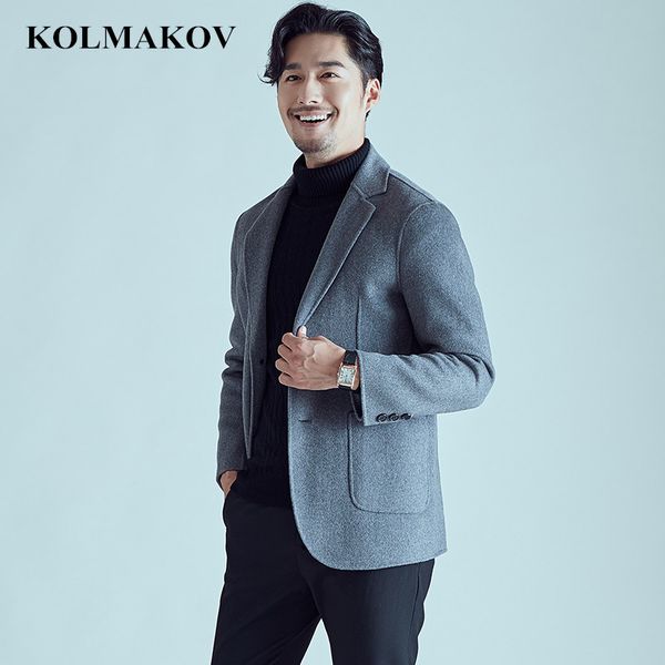

kolmakov men's clothing 2018 classic solid mens woolen coats autumn luxury wool jackets double faced wool overcoats homme m-3xl, Black