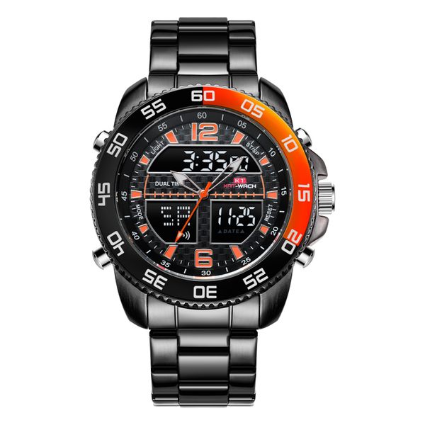 

kat-wach analog digital watch solid stainless steel digital blue watches for men 2018, Slivery;brown