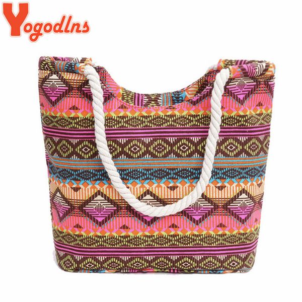 

yogodlns new women handbag canvas floral printing shoulder beach bags casual female tote shopping bag bolsa feminina 2018 d18101104
