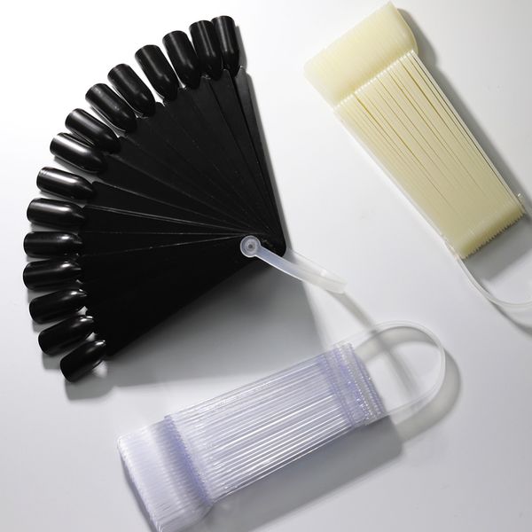 

50pc natural/clear/black false nail tips display board fan shaped acrylic uv polish color card manicure nail art practice tools, Red;gold