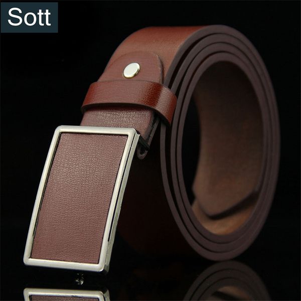 

sott] vintage leather belt man fashion waist men belt square buckle alloy automatic metal casual simple ceinture homme, Black;brown