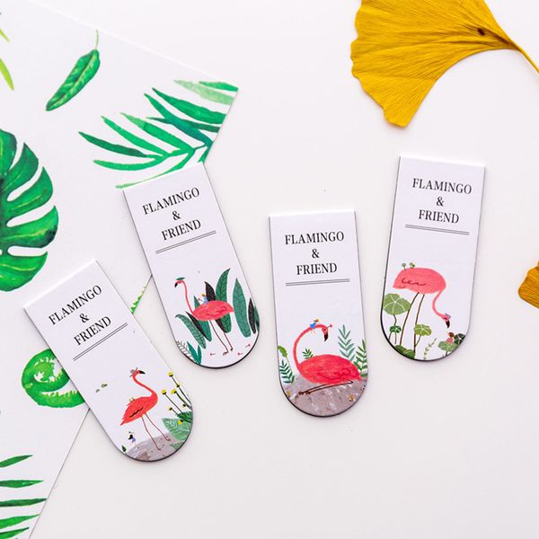 

8 pcs nice flamingo magnetic bookmarks for book marker page holder stationery office school supplies marcador de livro a6516