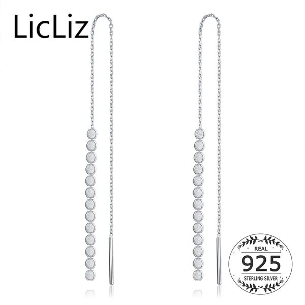 

licliz trendy pure silver long chain link earrings dangle women 925 sterling beaded tassel earrings ear line tread drops le0266, Golden;silver