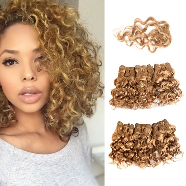 8inch Short Blonde Human Hair Extensions Deep Curly Water Wave