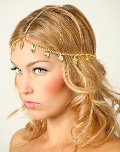 

leaf head chain tassel women bohemian national style metal head chain gold tone headband chain forehead dance headbands, Silver