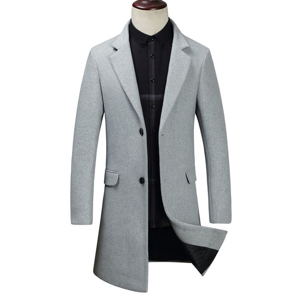 

2018 winter new men's slim long wool coat suit collar warm casual woolen coat men's business travel long thick jacket, Black