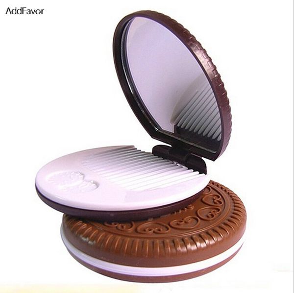 

addfavor mini cocoa cookies makeup mirror with comb sandwich chocolate cosmetic beauty folding mirror make up accessory tool