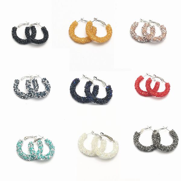 

2018 new design 13 colors fashion charm austrian crystal hoop earrings geometric round shiny rhinestone big earring jewelry wome, Golden;silver