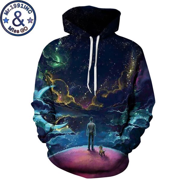 

colorful clouds sky print hoodie sweatshirt men/women 3d hoodies sweatshirts person and dog hoody hooded tracksuits, Black