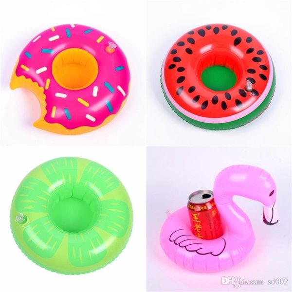 Suporte de Copo de Bebida inflável Donut Melancia Abacaxi Flamingo Em Forma de Flutuante Mat Praia Piscina Coaster Decorar Ferramenta 2 7cs ff