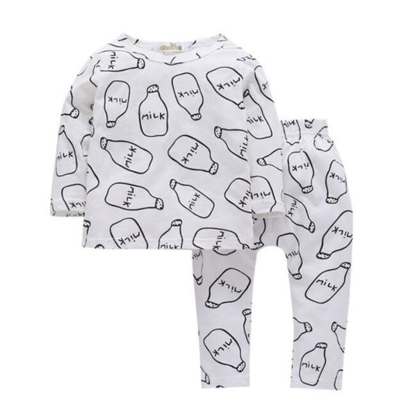 

ins ale baby kids clothes set cotton milk designs sets spring autumn longsleeves clothes set for baby girls boys clothes, White