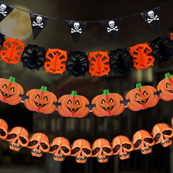

new paper chain garland decorations pumpkin bat ghost spider skull shape halloween decor garland decor