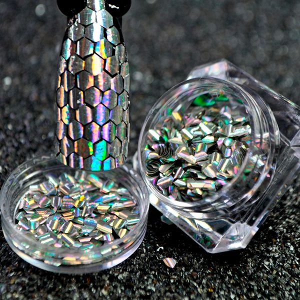 

1 box shining scales nail sequins mermaid hexagon sheets holographic fish scale nail glitter tips manicure art decoration, Silver;gold