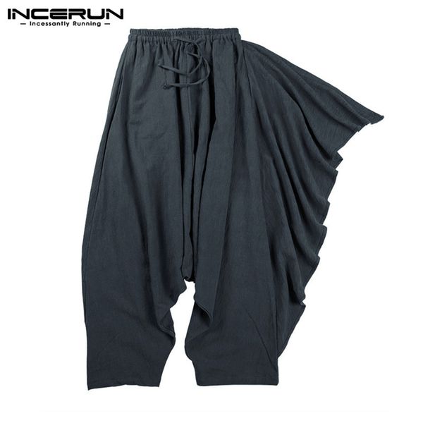 

incerun harem pants men hip-hop pockets drop crotch loose trousers men vintage streetwear elastic waist irregular pants 5xl 2018, Black