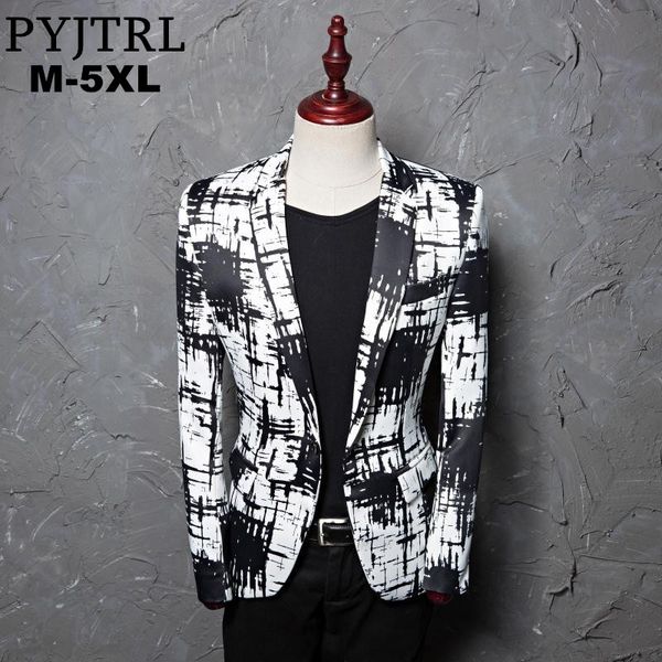 

pyjtrl brand m-5xl tide men ink style hit color fashion leisure suit jacket blazer designs masculino slim fit costume homme, White;black