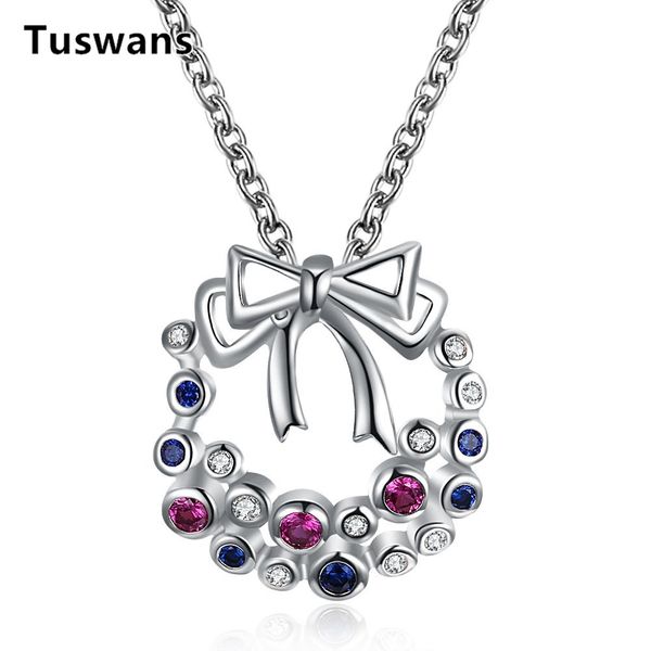 

sliver/rose gold color cute bowknot with colorful cubic zirconia garland pendant long chain necklace for women christmas jewelry, Silver