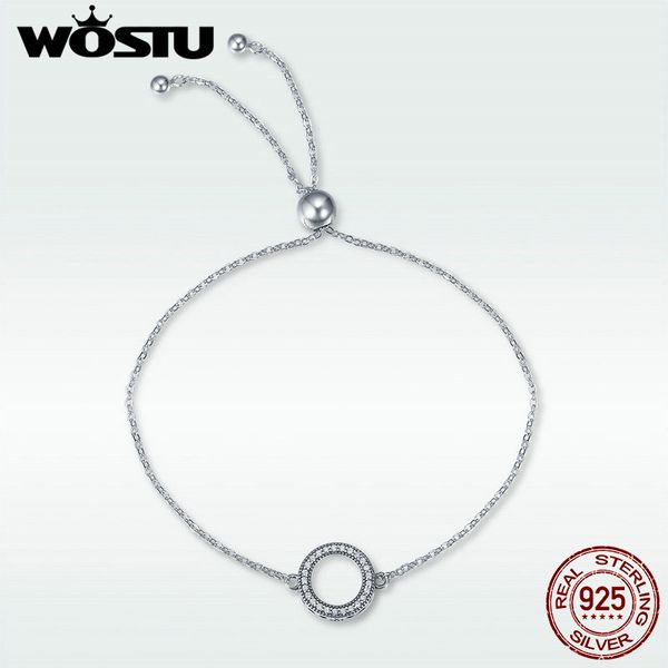 

wostu authentic 925 sterling silver glittering round circle chain link strand bracelets for women sterling silver jewelry dxb030, Black