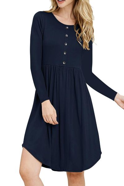 

autumn winter dress 2018 women long sleeve knitted dress ladies o neck casual office solid colour, White;black