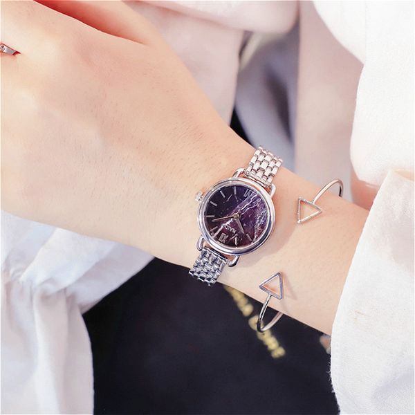

simple small marble dial female watch women stainless steel strap bracelet watches luxury gold ladies quartz wristwatch clock, Slivery;brown