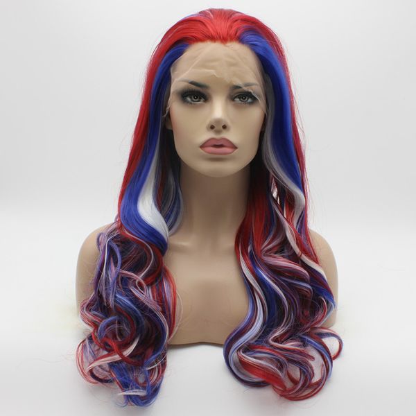 Iwona Hair Wavy Long Red And White And Blue Mix Wig 7 3100 1001