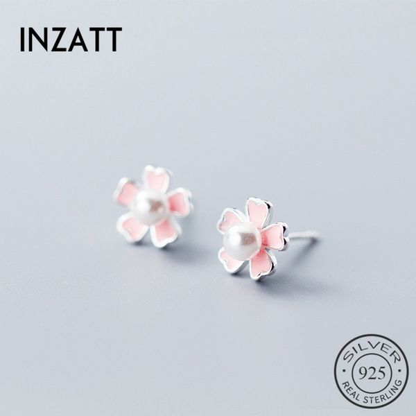 

inzatt sweet cute real 925 sterling silver flower stud earrings exquisited freshwater pearls accessories women fine jewelry gift, Golden;silver