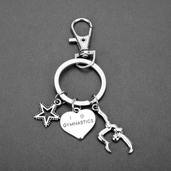 

1pc new fashion jewelry i love gymnastics key chain heart gymnast star pendant keychain keyring creative gifts for women, Silver